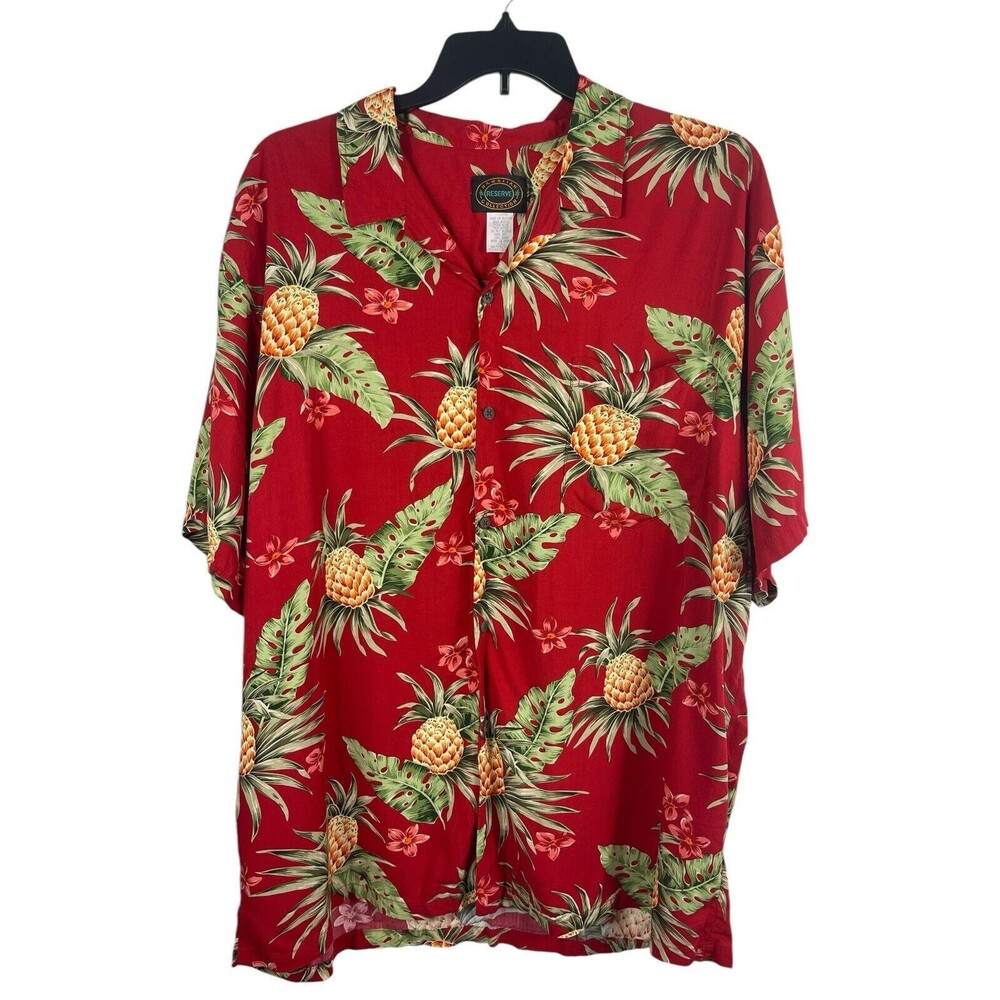 Reserve Collection Red Pineapple Button Up Short Sleeve Hawaiian Shirt 2XL